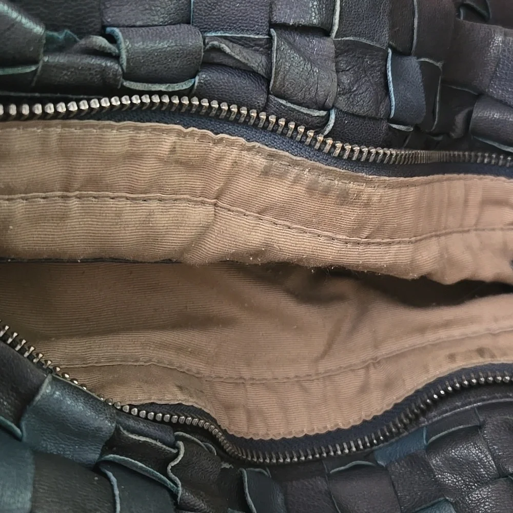 Monserat de Lucca for Anthropologie Blue Woven Leather Tote Bag